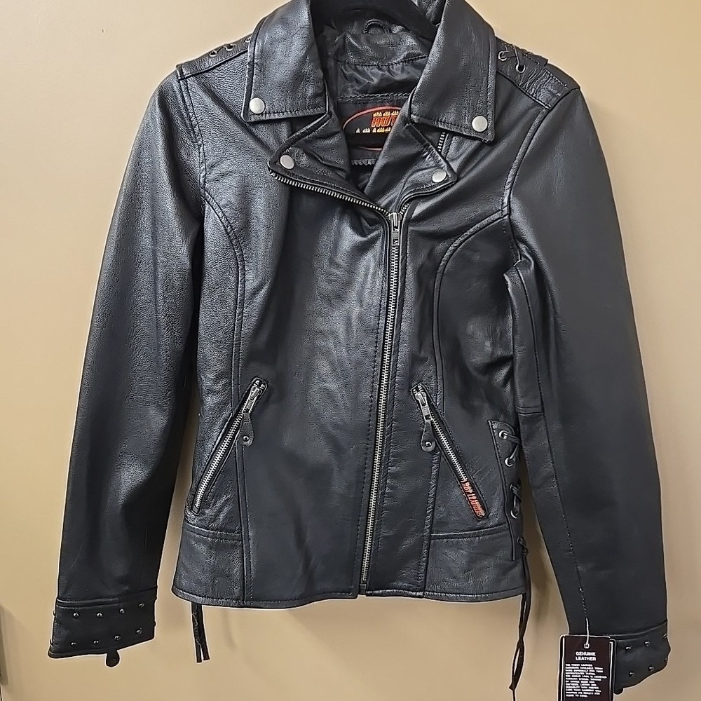 Woman's Hot Leathers Riding Jacket Motorcycle Size‎ Small New With Tags